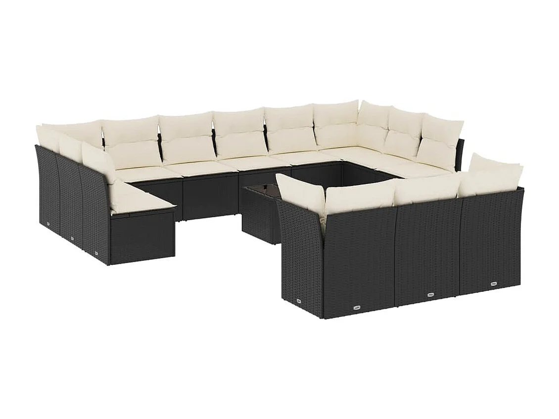 Salon de jardin avec coussins 14 pcs noir résine tressée