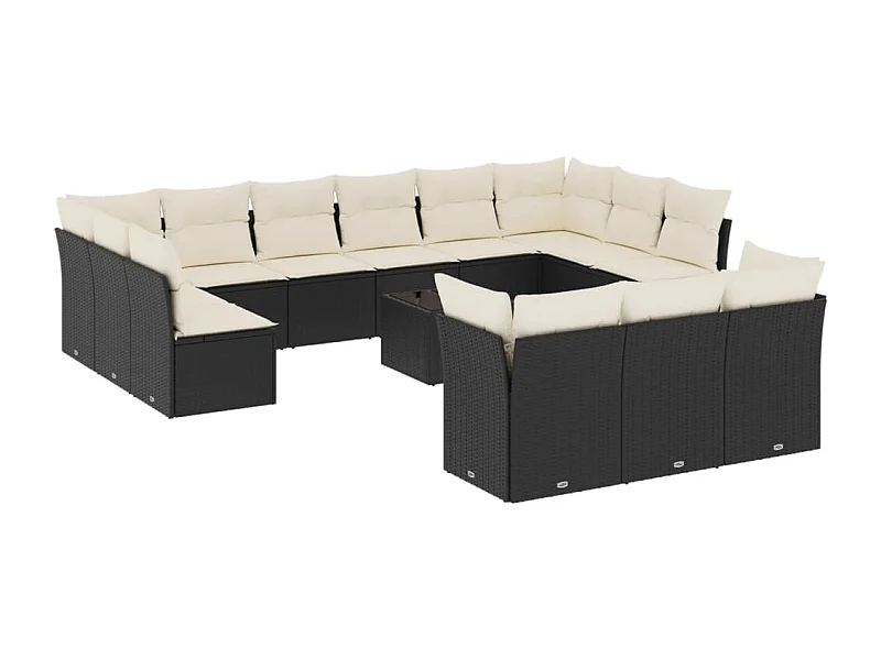 Salon de jardin avec coussins 14 pcs noir résine tressée