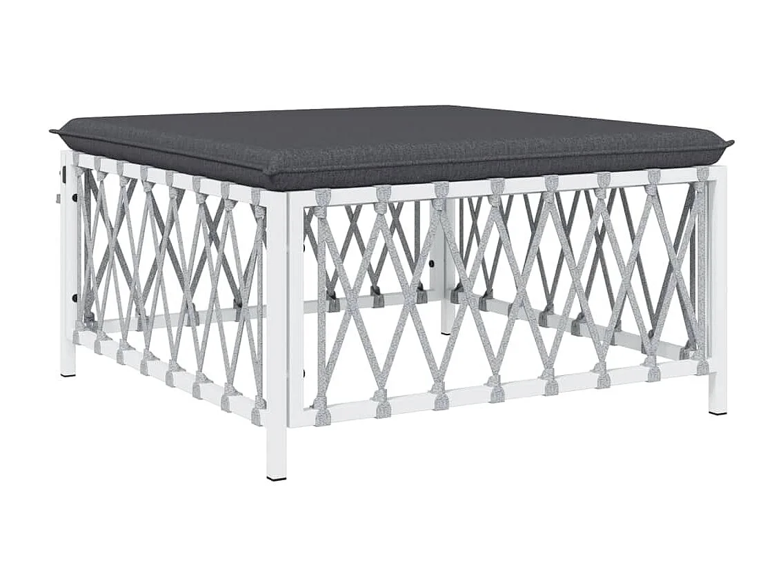 Salon de jardin avec coussins 5 pcs blanc acier