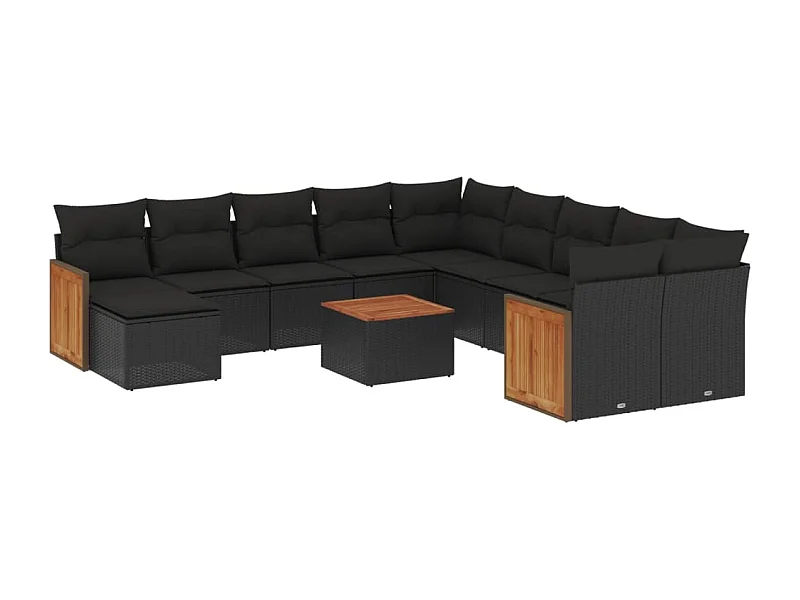 Salon de jardin 12 pcs avec coussins noir résine tressée