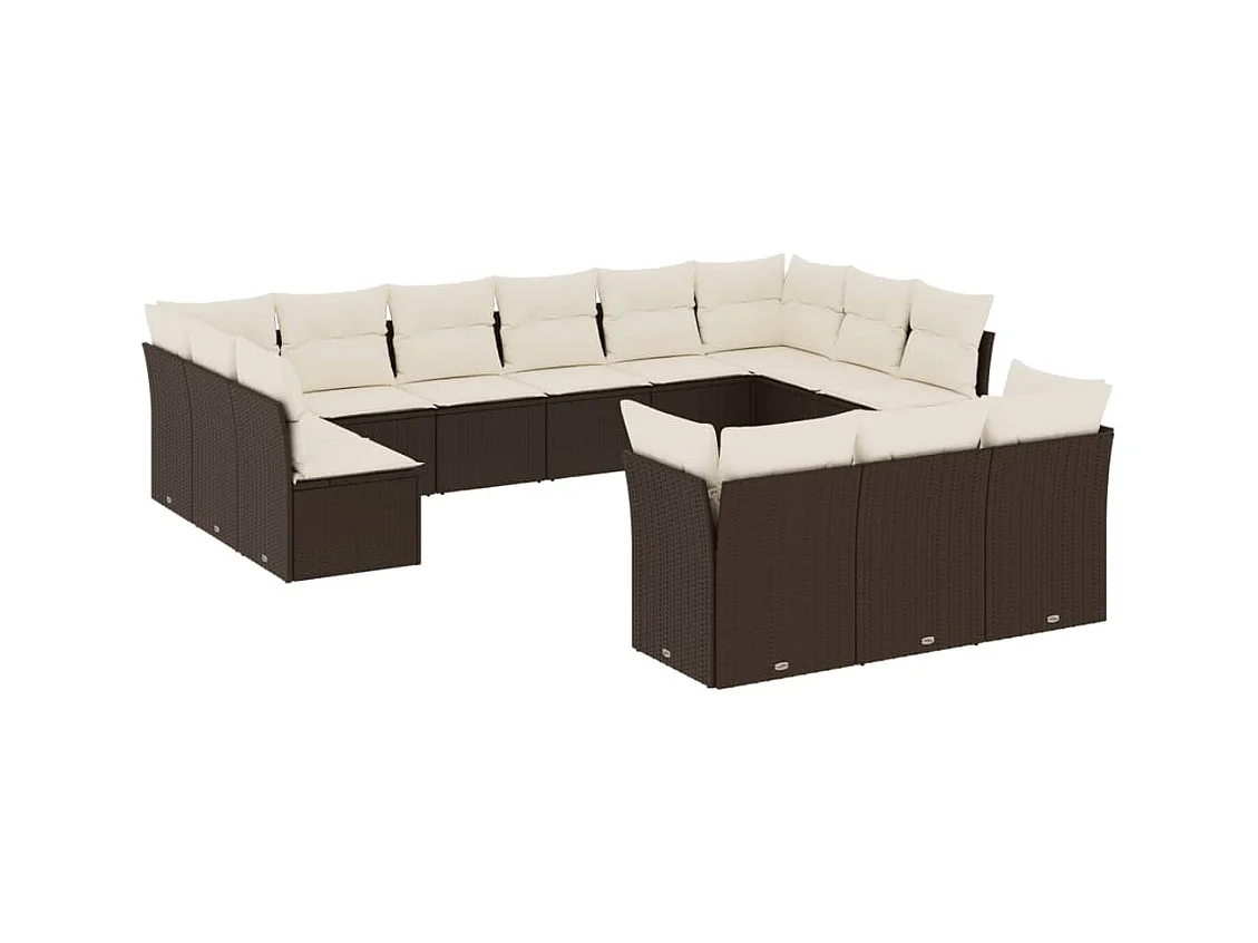 Salon de jardin avec coussins 13 pcs marron résine tressée