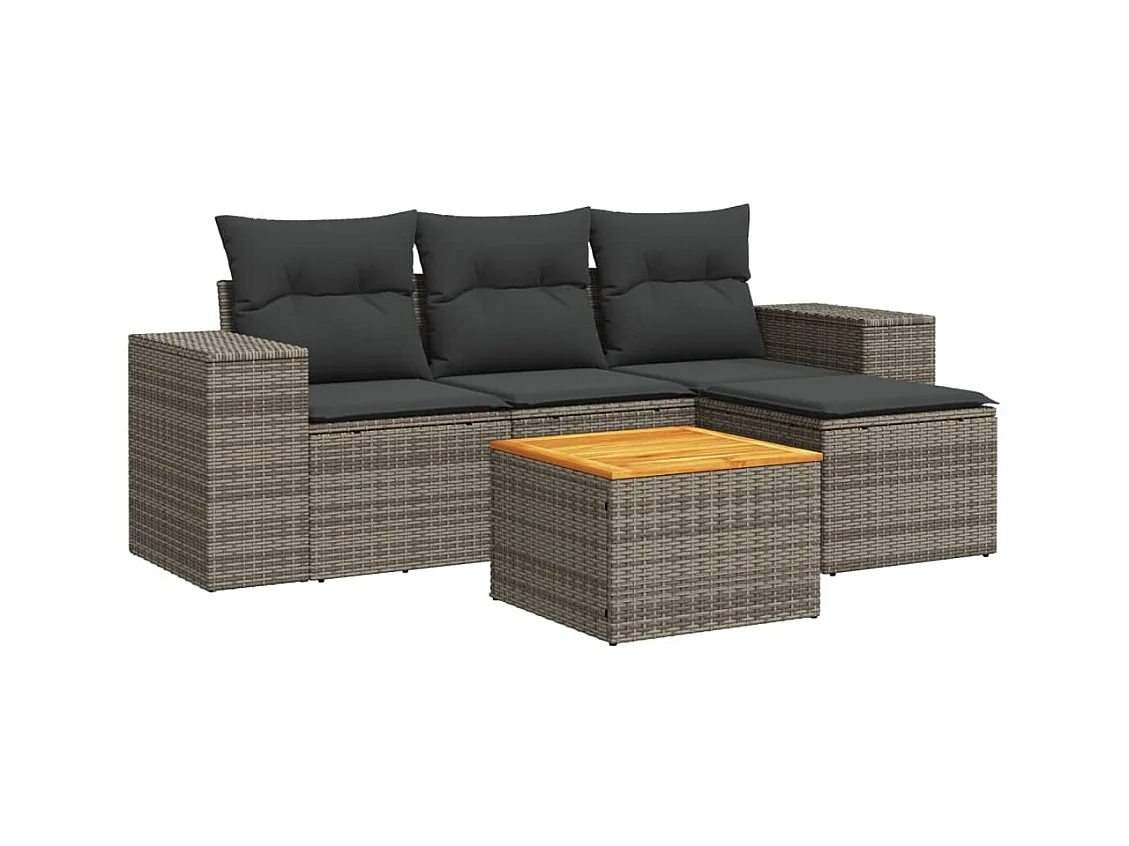 Salon de jardin 5 pcs avec coussins gris résine tressée