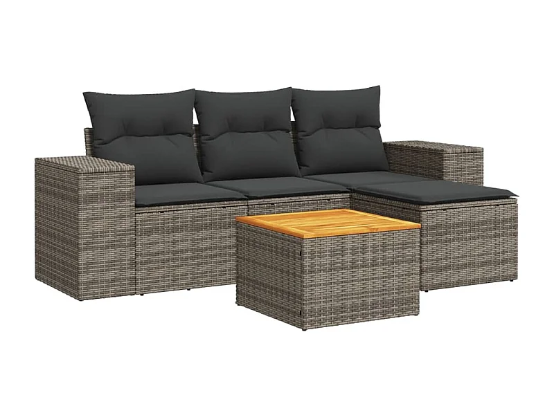 Salon de jardin 5 pcs avec coussins gris résine tressée