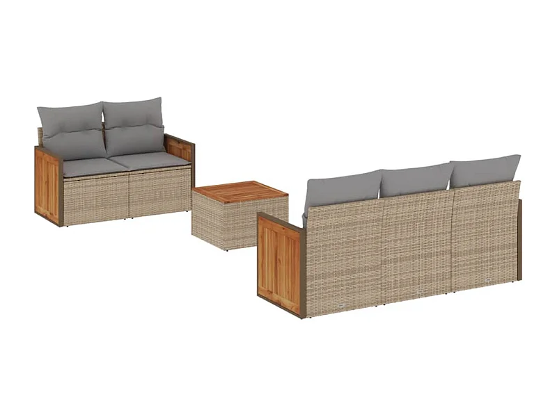Salon de jardin avec coussins 6 pcs beige résine tressée