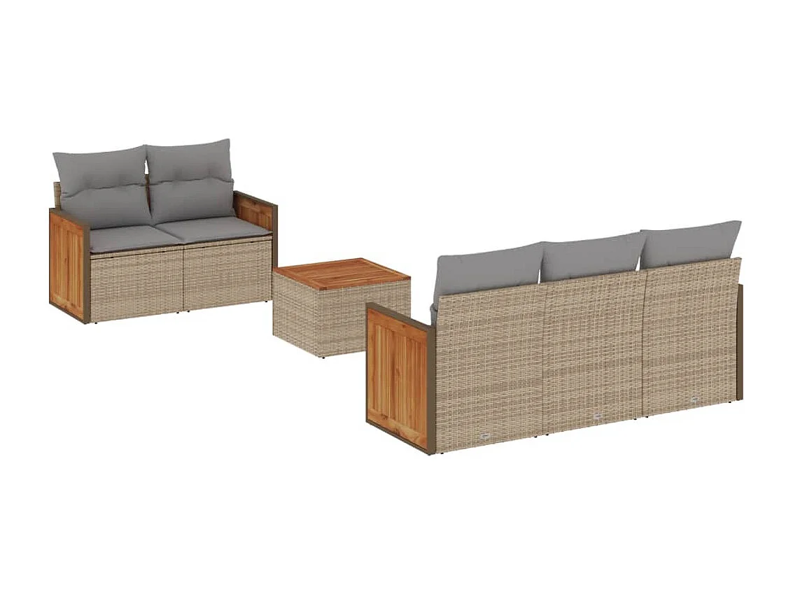 Salon de jardin avec coussins 6 pcs beige résine tressée