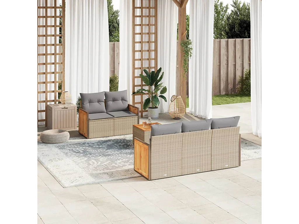 Salon de jardin avec coussins 6 pcs beige résine tressée