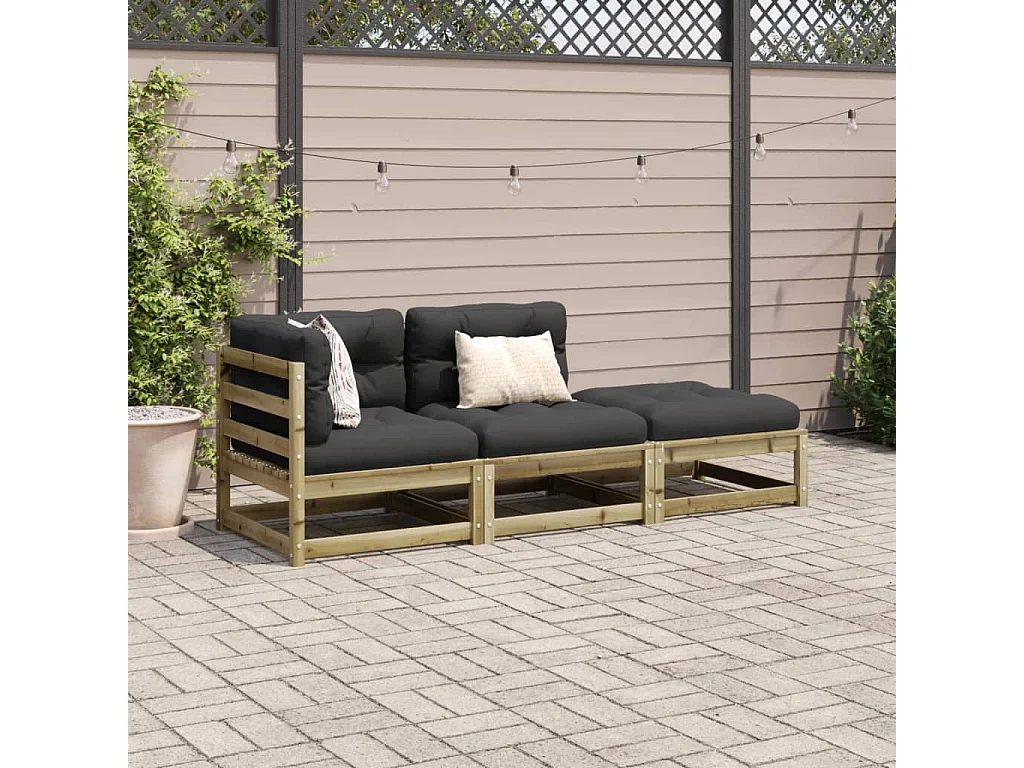 Salon de jardin 3 pcs avec coussins bois de pin imprégné