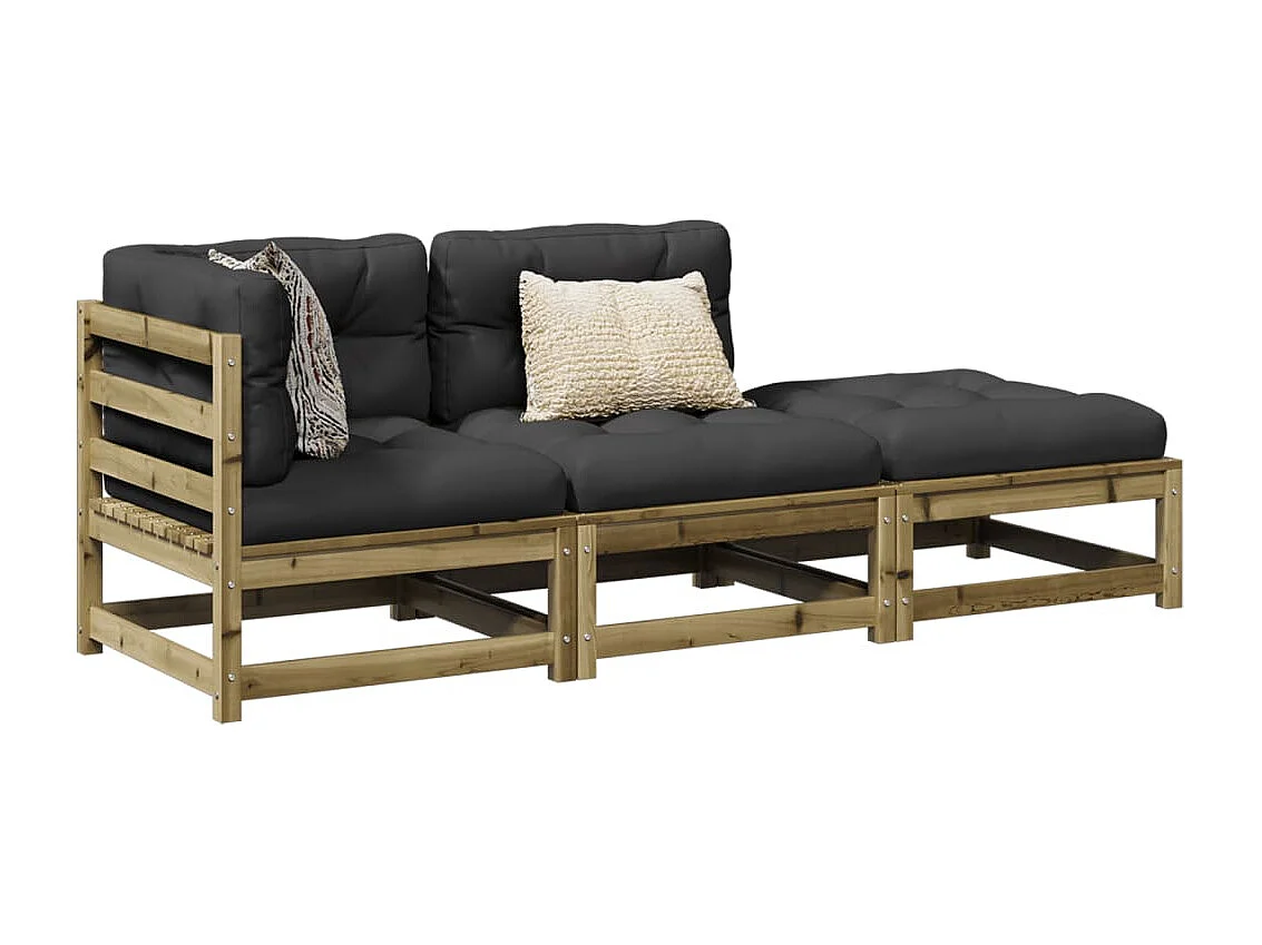 Salon de jardin 3 pcs avec coussins bois de pin imprégné