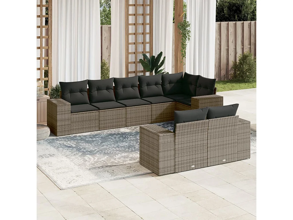 Salon de jardin 8 pcs avec coussins gris résine tressée