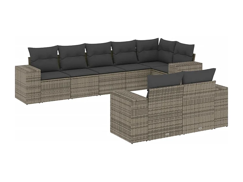 Salon de jardin 8 pcs avec coussins gris résine tressée