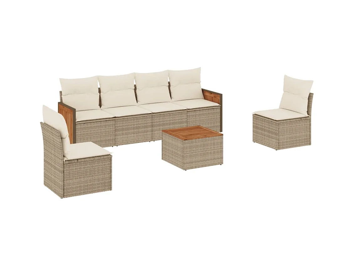 Salon de jardin avec coussins 7 pcs beige résine tressée