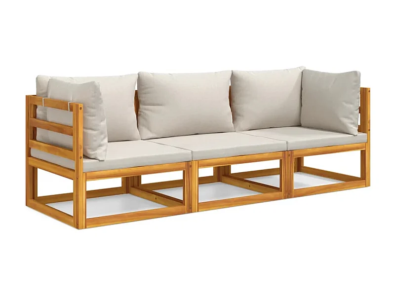 Salon de jardin 3 pcs avec coussins gris clair bois massif