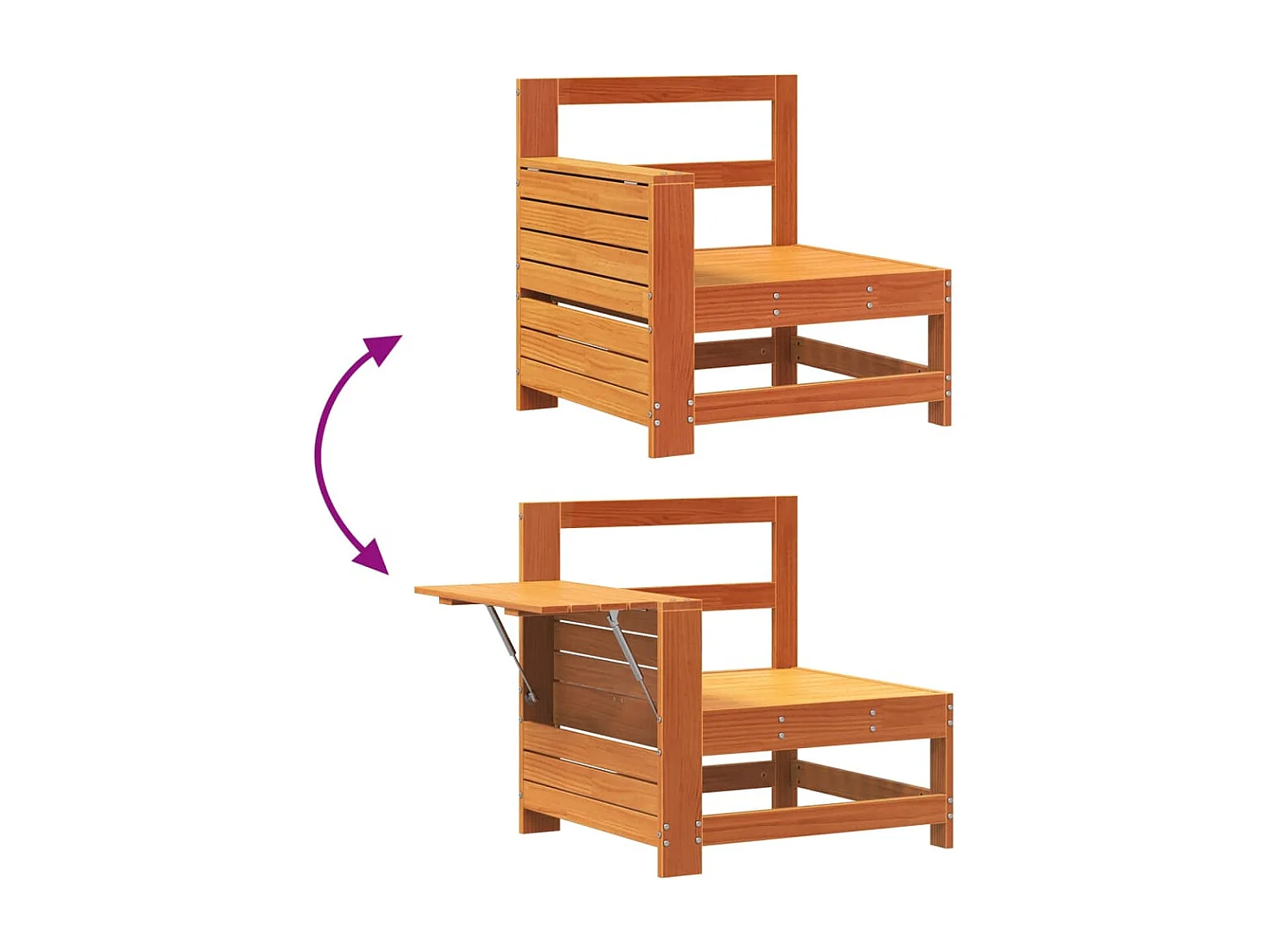 Canapé de jardin accoudoir avec table d'appoint bois massif pin