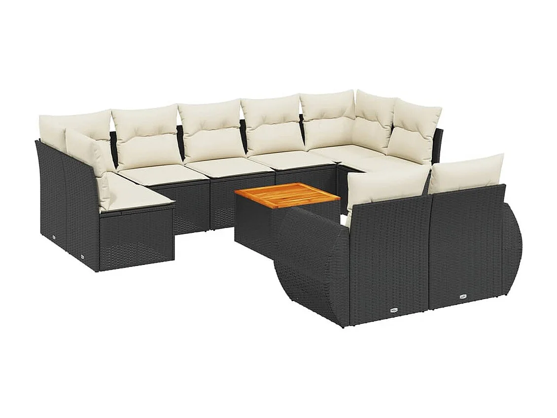 Salon de jardin 10 pcs avec coussins noir résine tressée