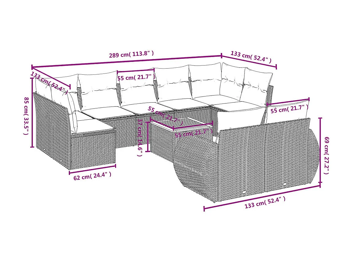 Salon de jardin 10 pcs avec coussins noir résine tressée