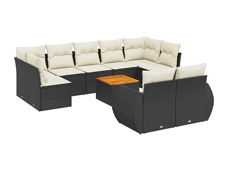 Salon de jardin 10 pcs avec coussins noir résine tressée