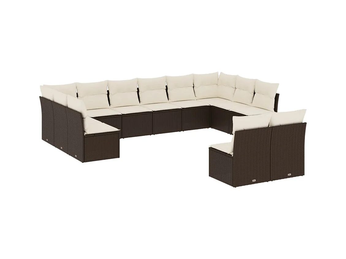 Salon de jardin avec coussins 12 pcs marron résine tressée