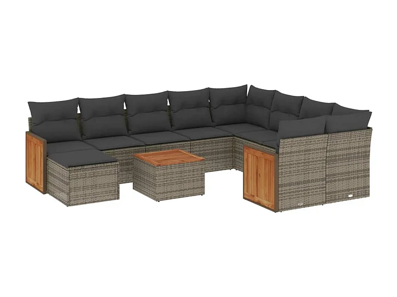 Salon de jardin 11 pcs avec coussins gris résine tressée
