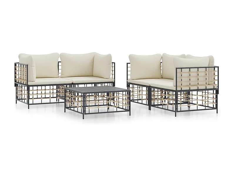 Salon de jardin 5 pcs avec coussins anthracite résine tressée