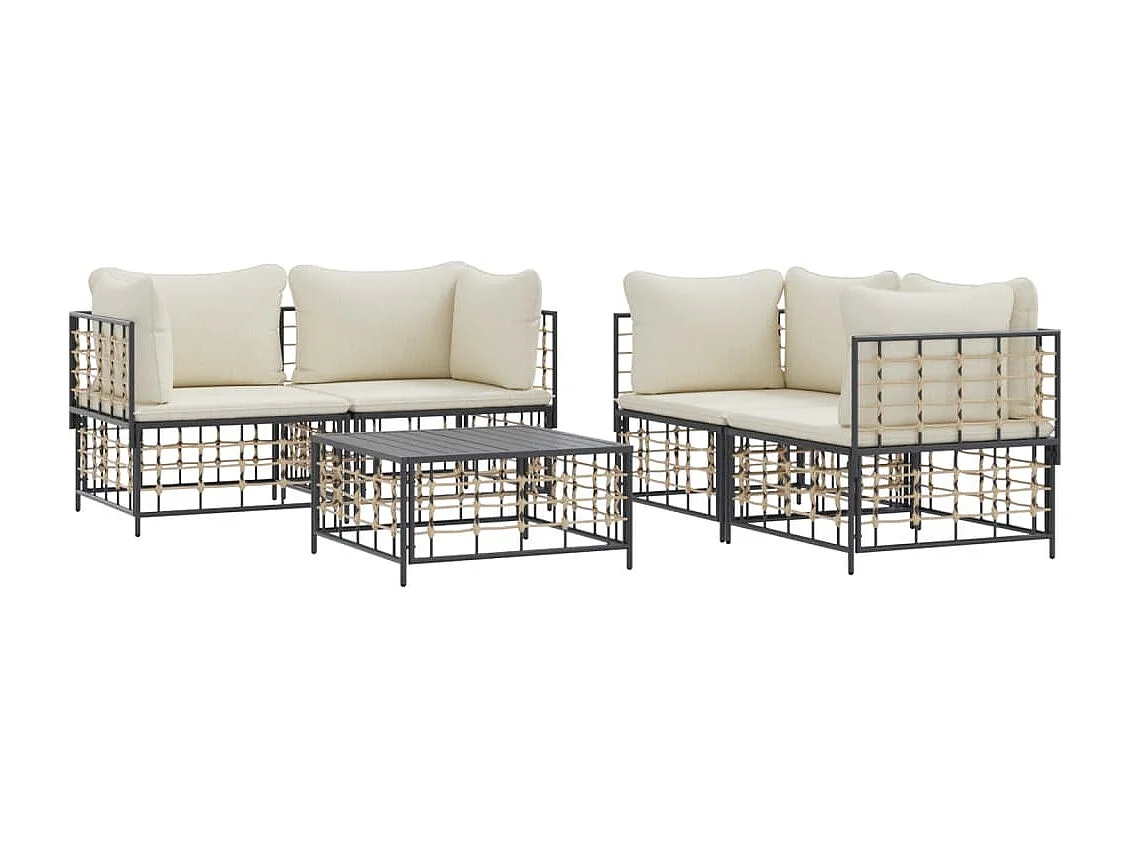 Salon de jardin 5 pcs avec coussins anthracite résine tressée