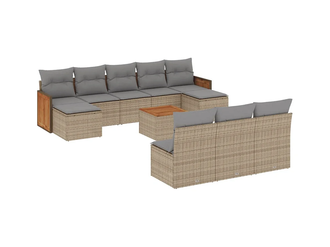 Salon de jardin 11 pcs avec coussins beige résine tressée