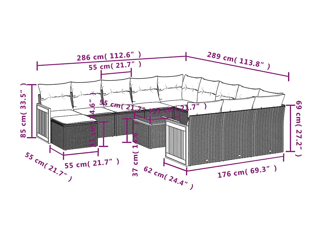 Salon de jardin avec coussins 13 pcs noir résine tressée
