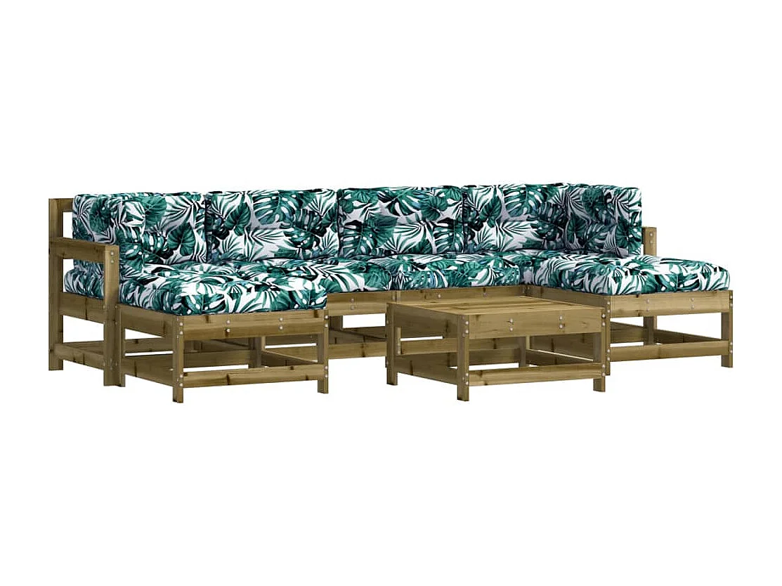 Salon de jardin 7 pcs avec coussins bois de pin imprégné