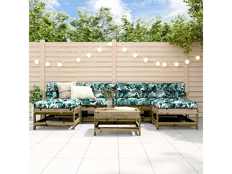 Salon de jardin 7 pcs avec coussins bois de pin imprégné