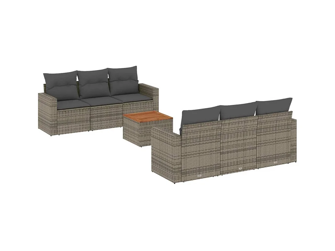 Salon de jardin avec coussins 7 pcs gris résine tressée