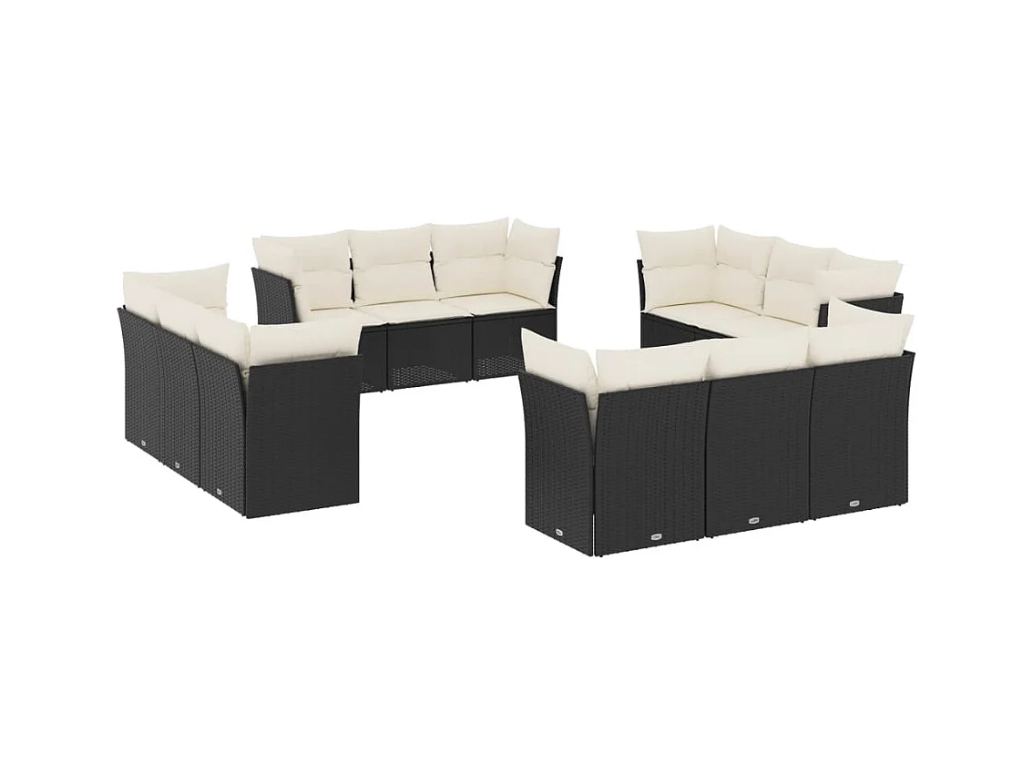 Salon de jardin 12 pcs avec coussins noir résine tressée