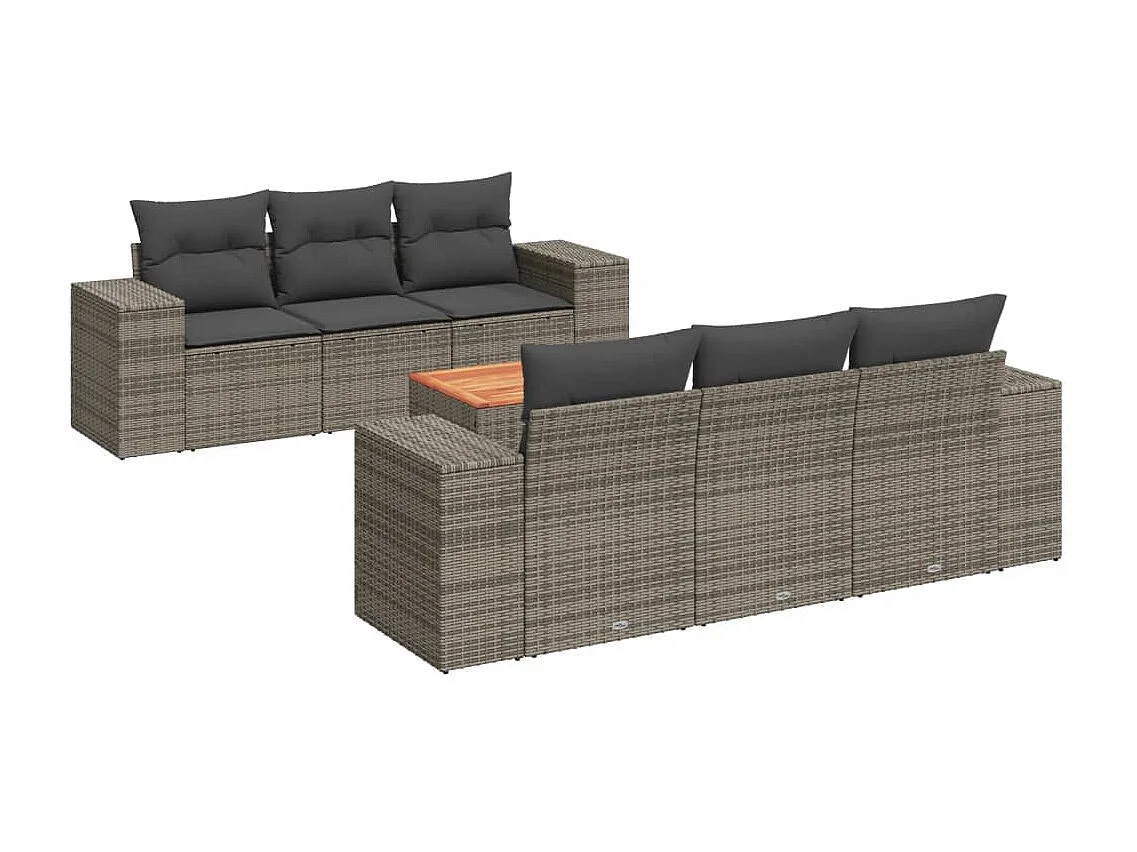 Salon de jardin avec coussins 7 pcs gris résine tressée
