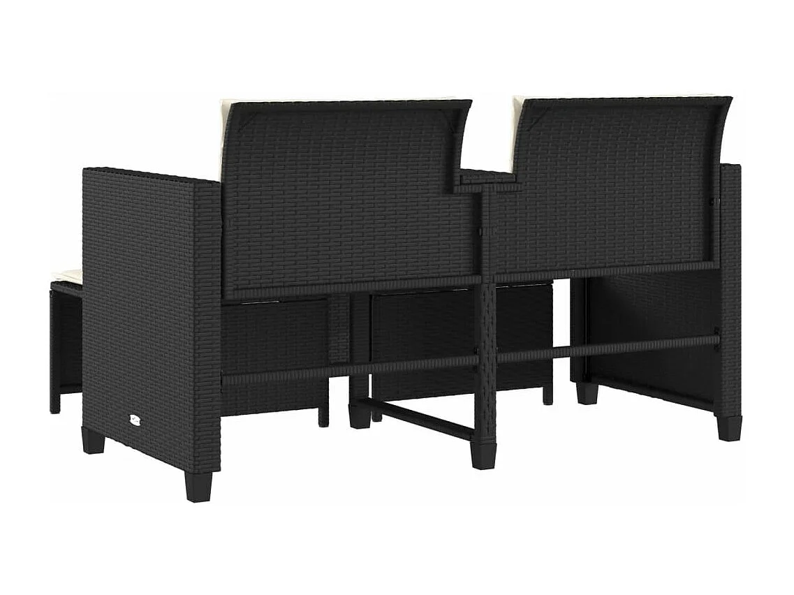 Canapé de jardin 2 places avec table et tabourets noir rotin