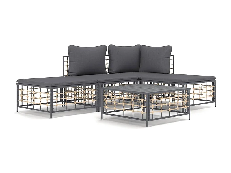 Salon de jardin 5 pcs avec coussins anthracite résine tressée