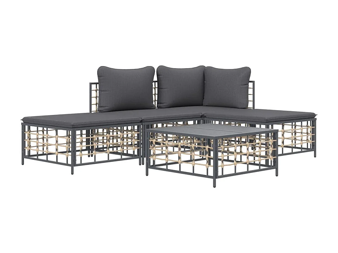 Salon de jardin 5 pcs avec coussins anthracite résine tressée