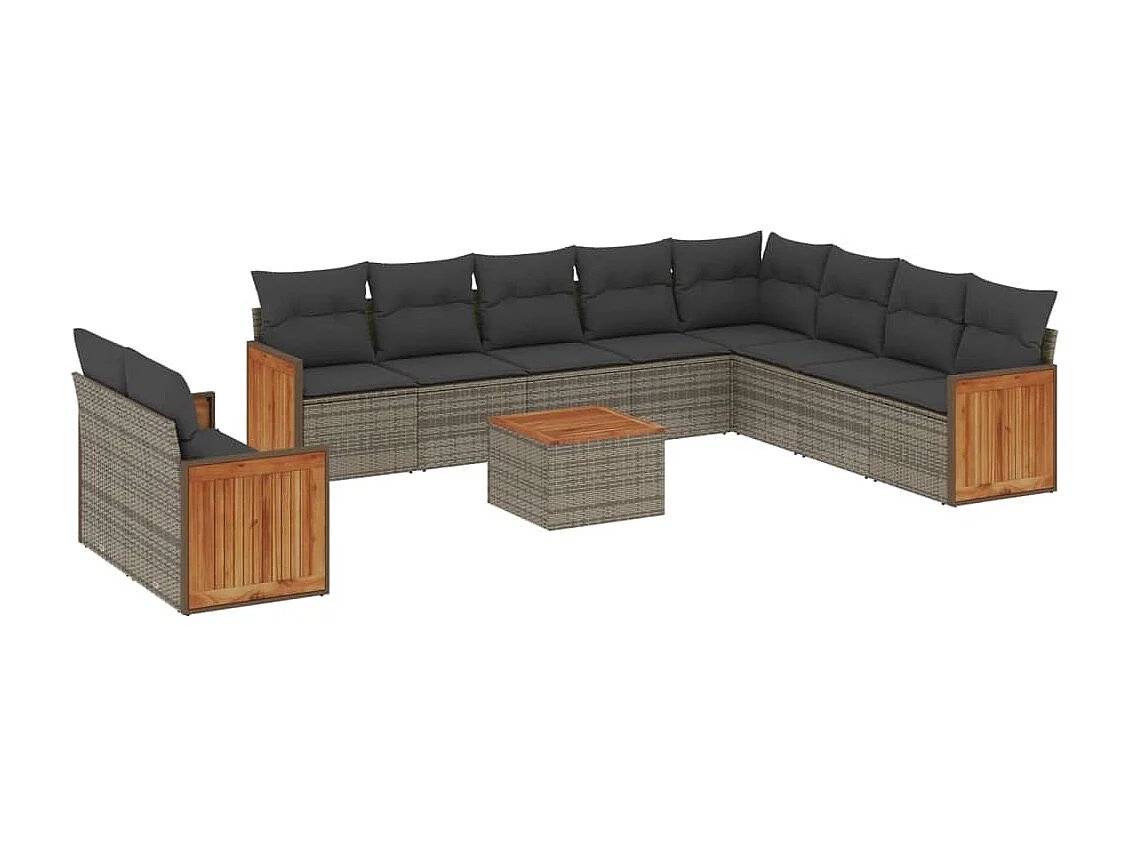 Salon de jardin 11 pcs avec coussins gris résine tressée