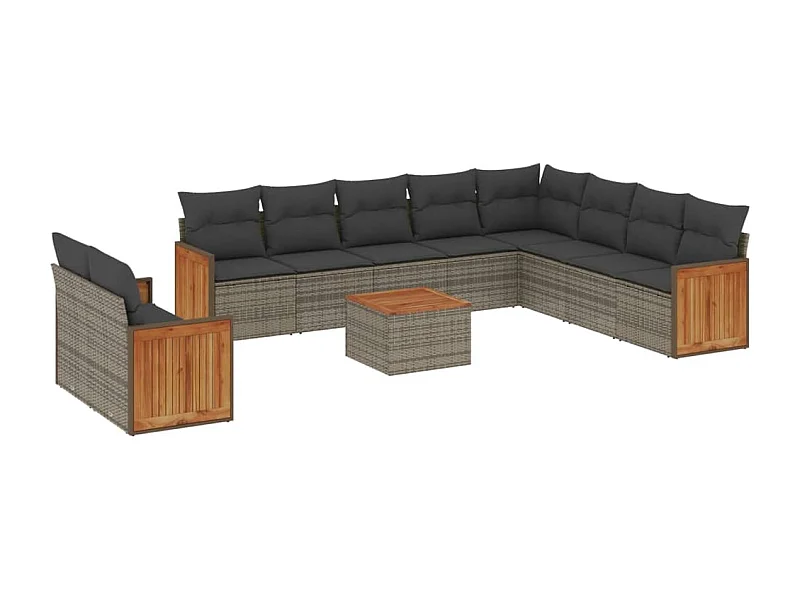 Salon de jardin 11 pcs avec coussins gris résine tressée