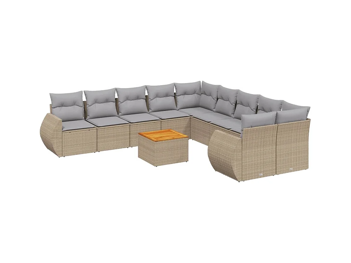 Salon de jardin 11 pcs avec coussins beige résine tressée