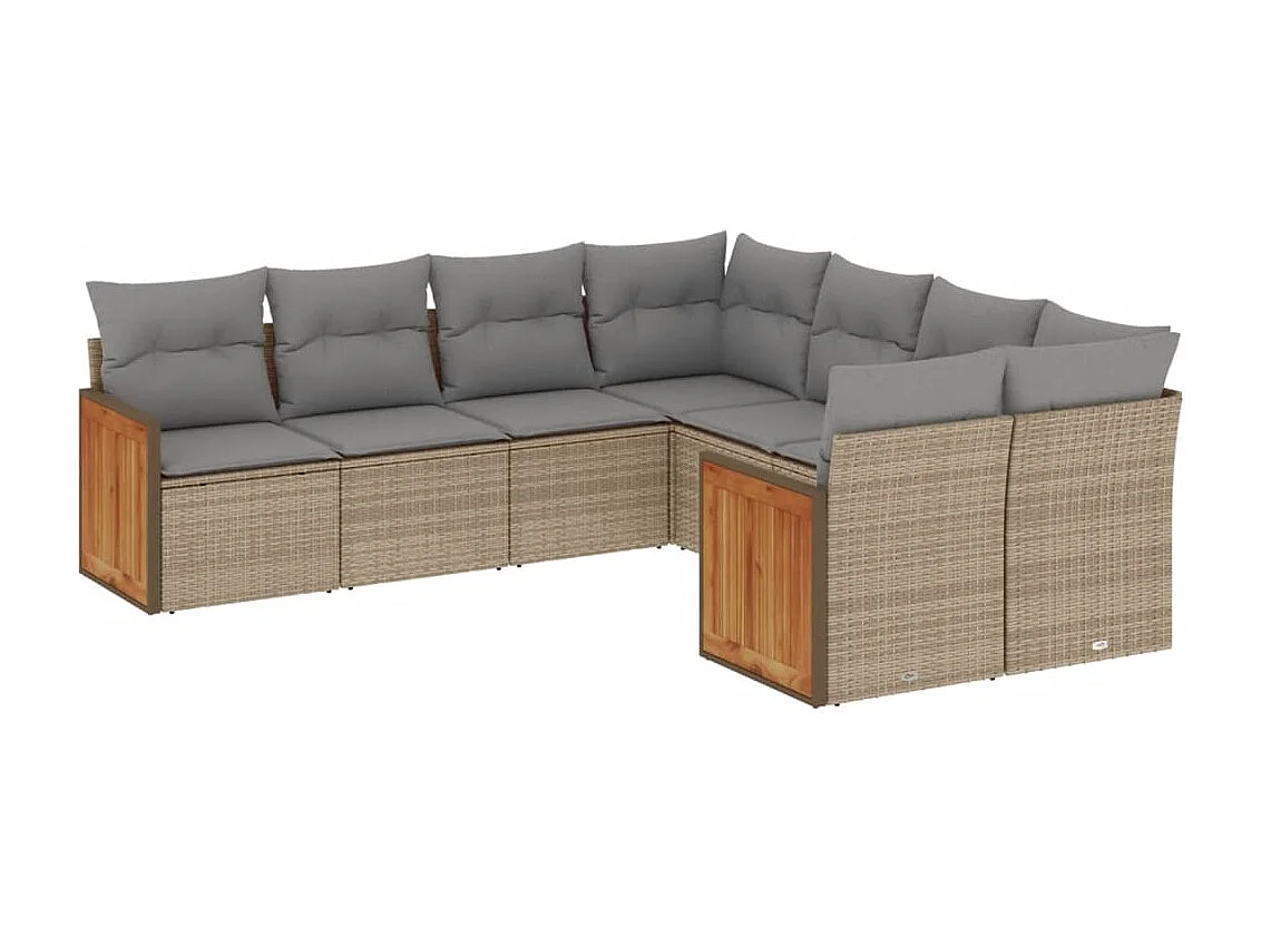 Salon de jardin avec coussins 8 pcs beige résine tressée