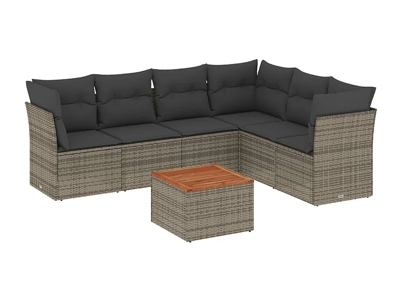 Salon de jardin avec coussins 7 pcs gris résine tressée