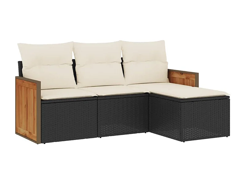 Salon de jardin 4 pcs avec coussins noir résine tressée