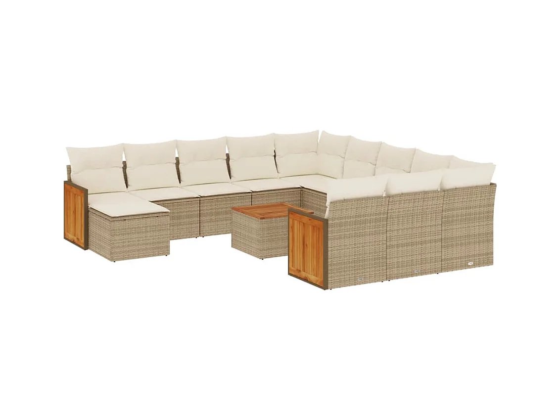 Salon de jardin avec coussins 13 pcs beige résine tressée