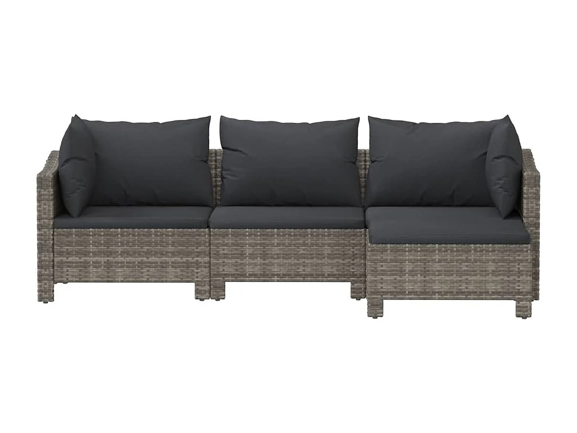 Salon de jardin 4 pcs avec coussins Gris Résine tressée