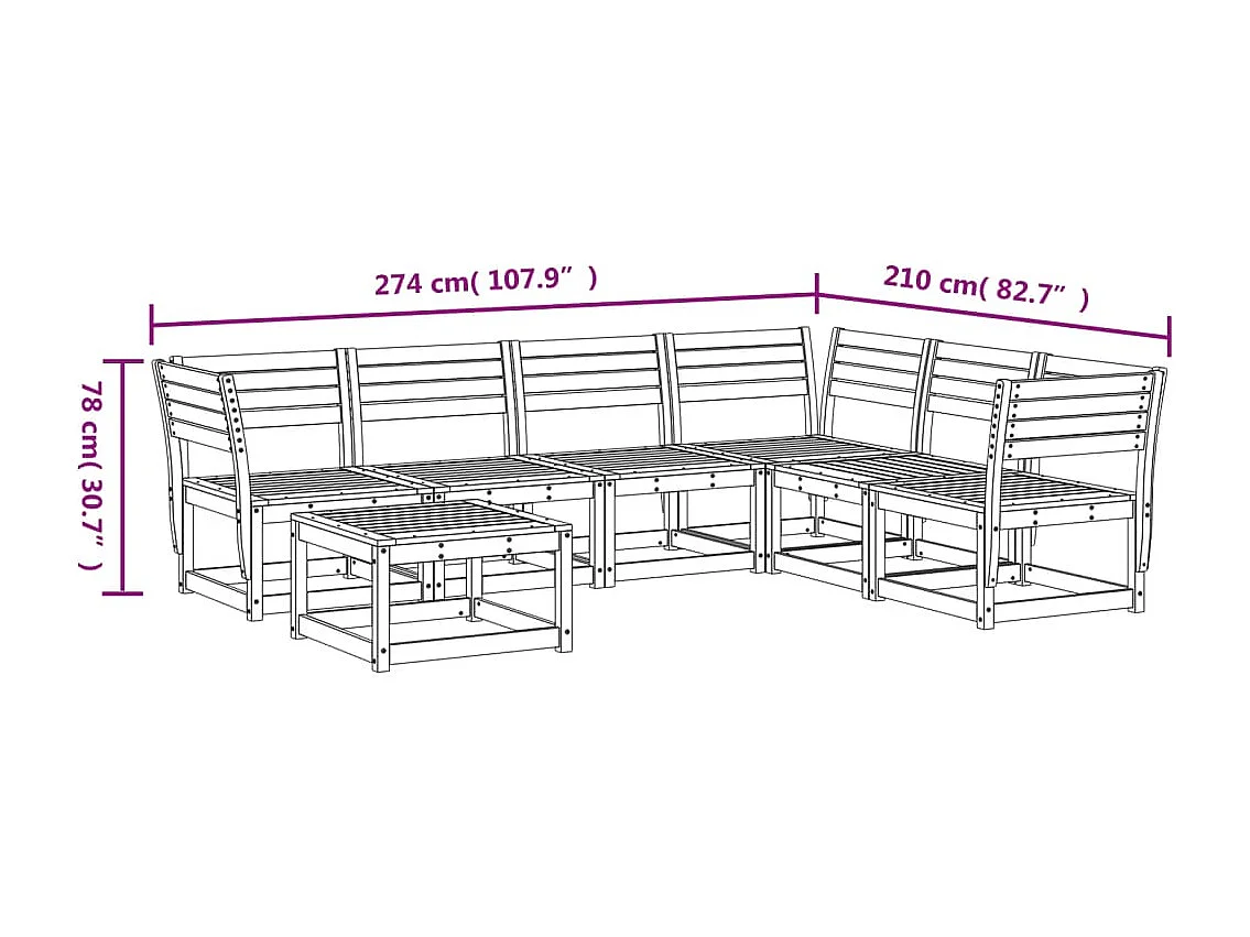 Salon de jardin 7 pcs Bois de pin massif