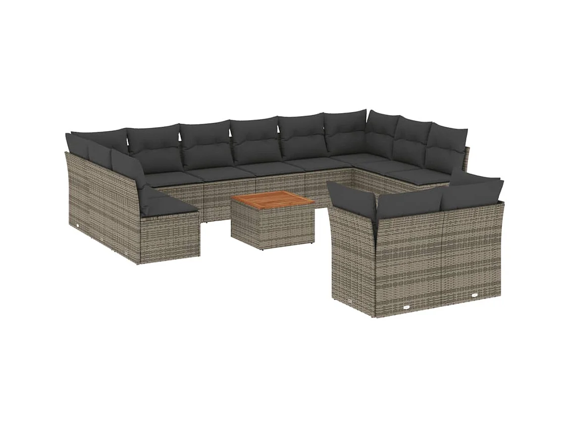Salon de jardin avec coussins 13 pcs gris résine tressée