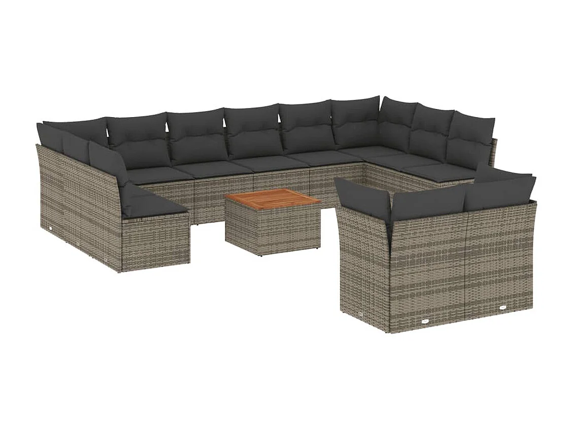 Salon de jardin avec coussins 13 pcs gris résine tressée