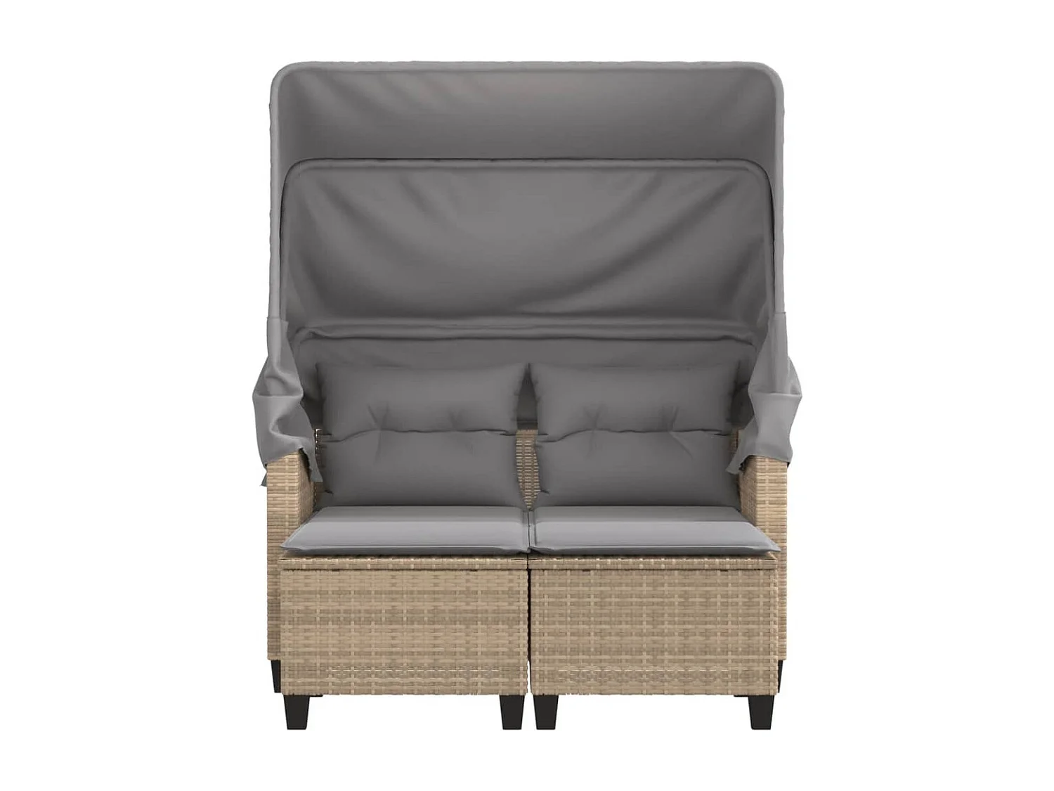 Canapé de jardin 2 places avec auvent et tabourets beige rotin