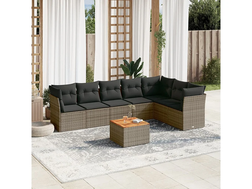 Salon de jardin 8 pcs avec coussins gris résine tressée