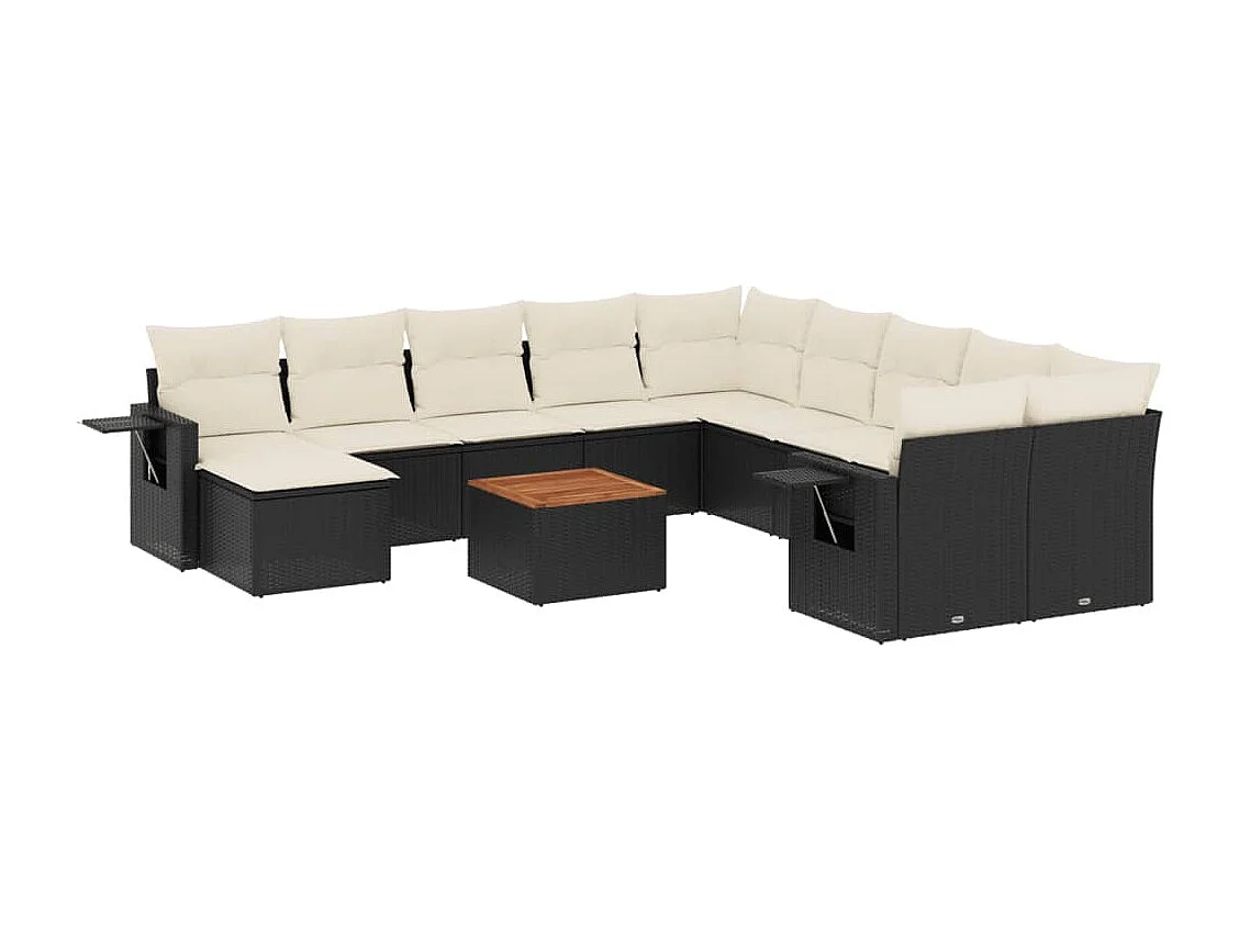 Salon de jardin avec coussins 14 pcs noir résine tressée