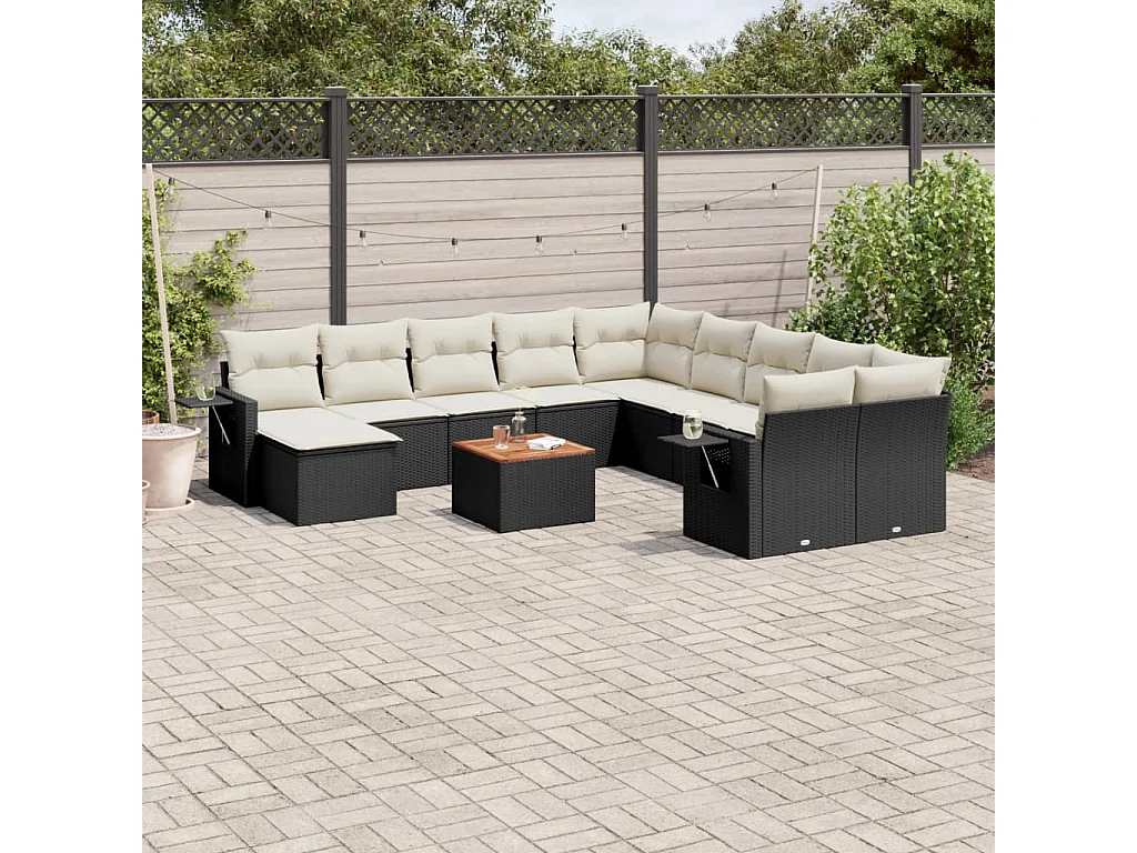 Salon de jardin avec coussins 14 pcs noir résine tressée
