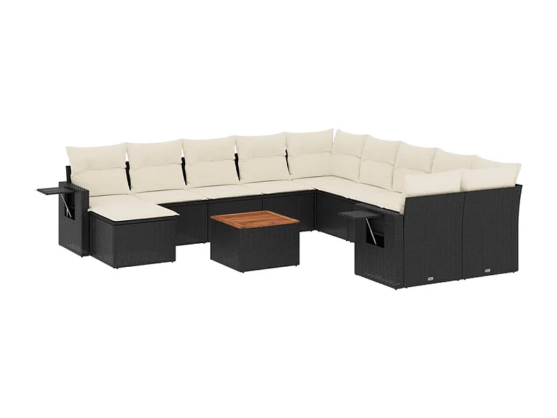 Salon de jardin avec coussins 14 pcs noir résine tressée